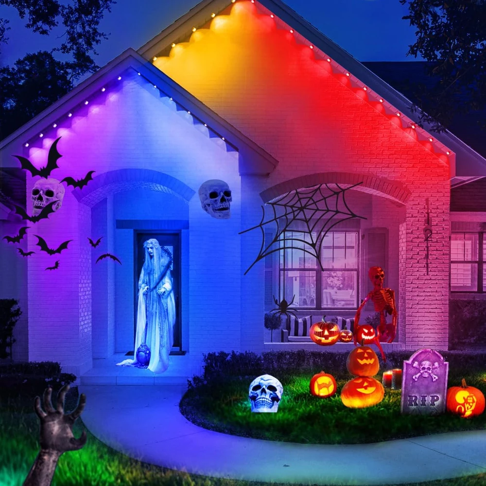 Wiscolor WiFi Smart Eaves String LED Lights Outdoor Waterproof 1600 Million RGB Color RF Remote Control Alexa Google Home