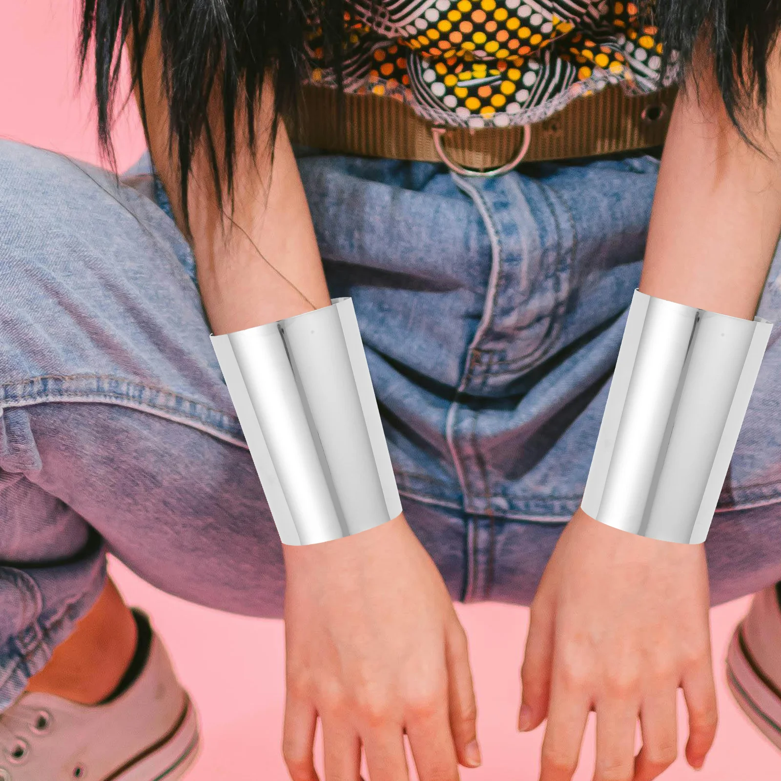 

2pcs Cuff Bangle Bracelets Silver Wide Open Chunky Statement Arm Bangle For Women Performance Party Stage Costume Accessory