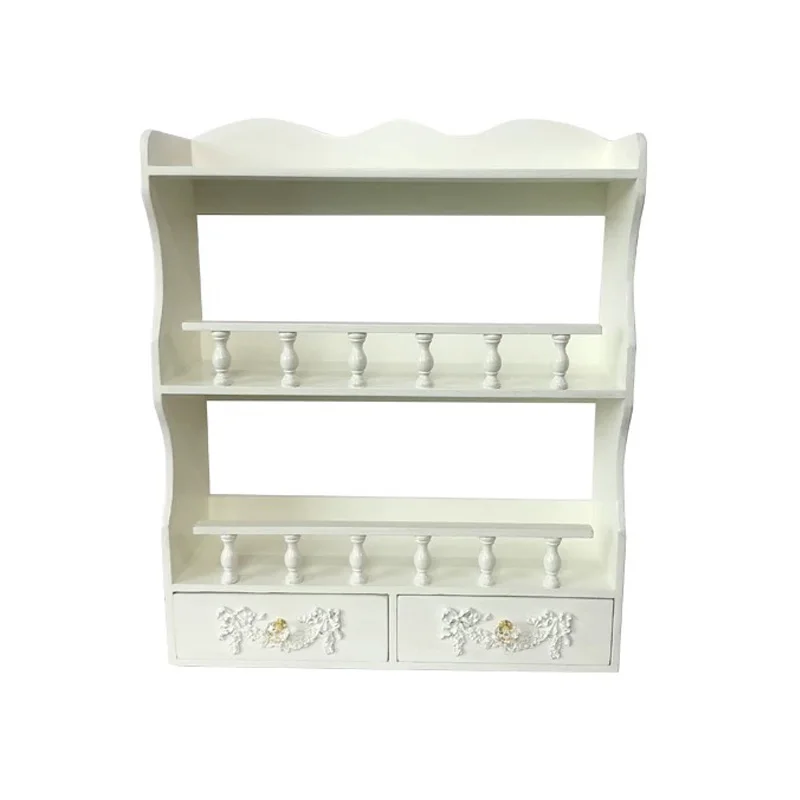 

Vintage Style Wall-Mounted MDF Display Shelf with 3 Tiers, 2 Drawers, 19.7x7.1x23.6 inches, Available in White, Pink, Walnut