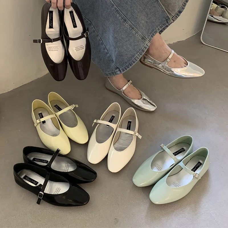 2023 Summer New Women Flat Shoes Fashion Green Beige Shallow Ladies Casual Soft Mary Jane Shoes Outdoor Dress Flat Ballet Shoes