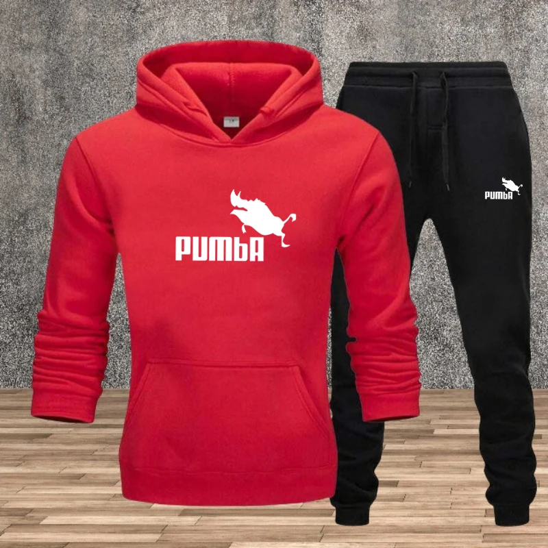 Мужской теплый спортивный комплект для фитнеса и бега на осень и зиму, комплект из двух предметов: пуловер с капюшоном и повседневные брюки.