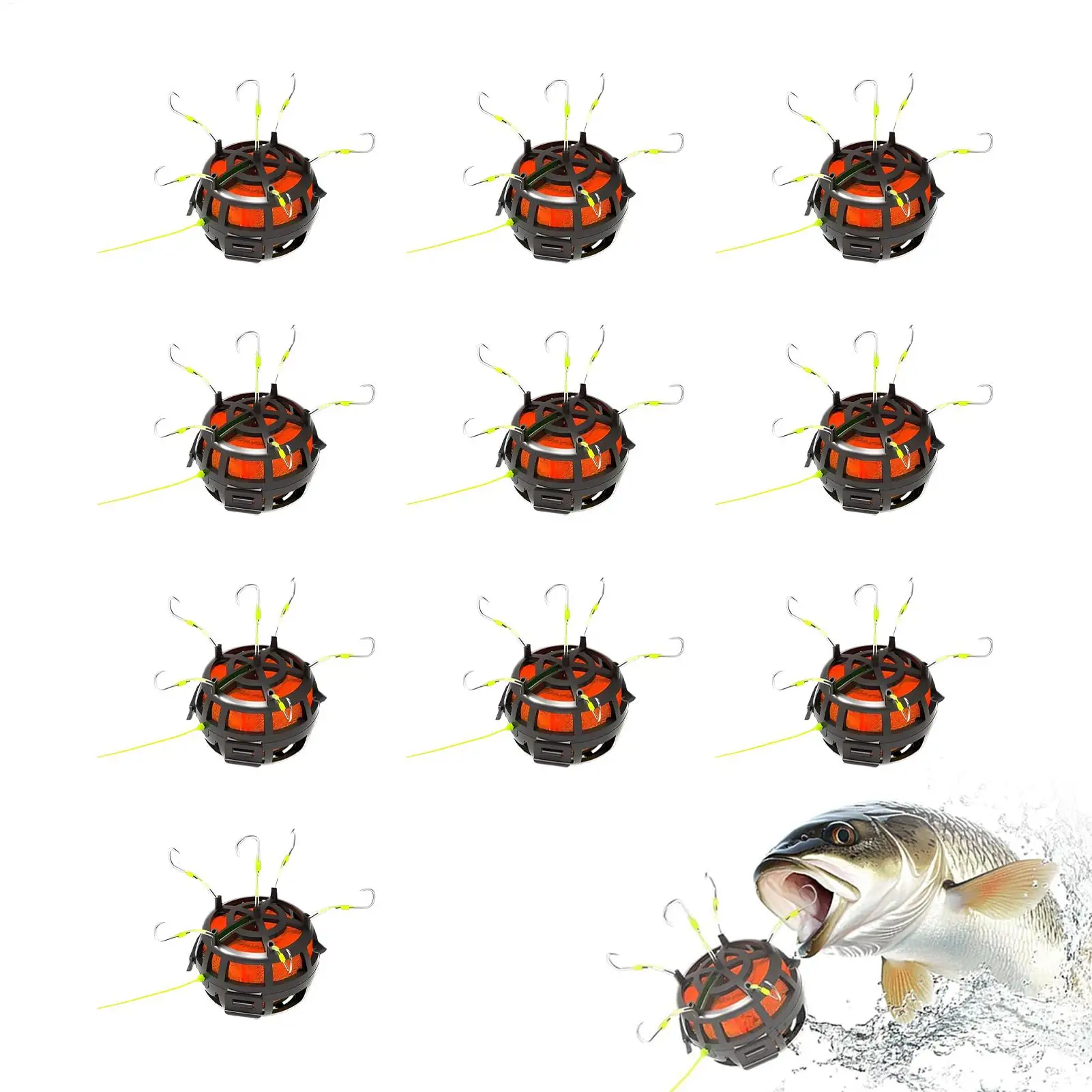 

Bait Holder Reverse Bottom Bait Cage With 6 Hooks 360-Degree Rotation Feeding Trap Angling Equipment For Reservoir Lakes Rivers