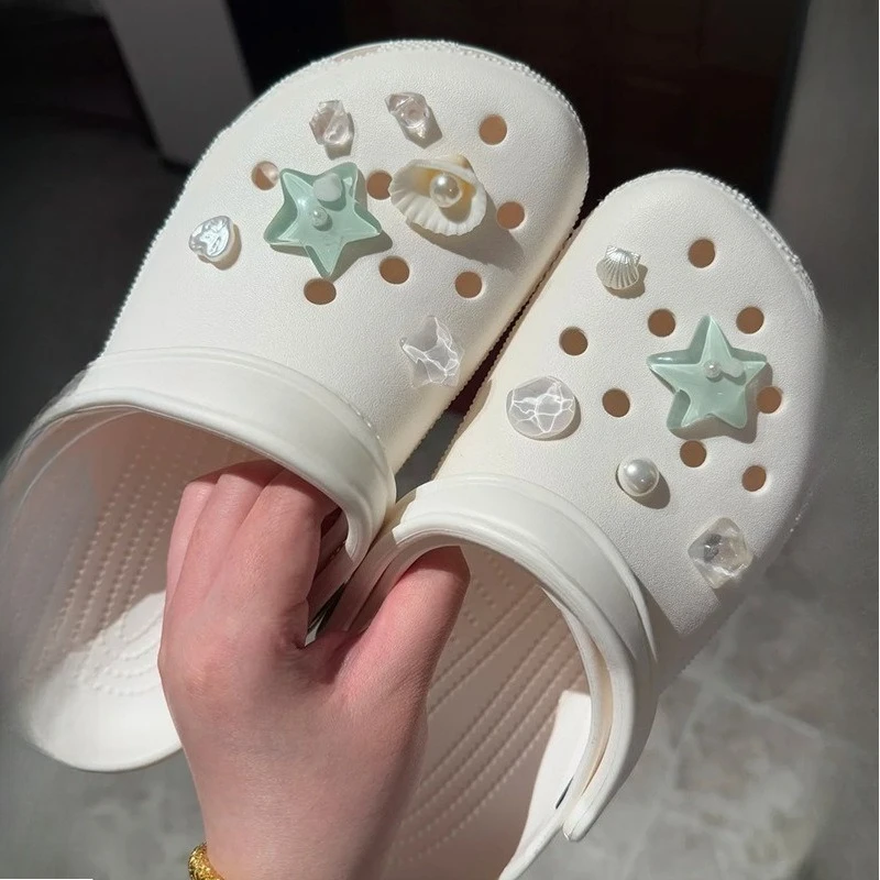 

Summer Cottagecore Aesthetic Ocean Series Detachable Shoe Charms for Green Artificial Seashell Beach Star Shell Decor Party Gift