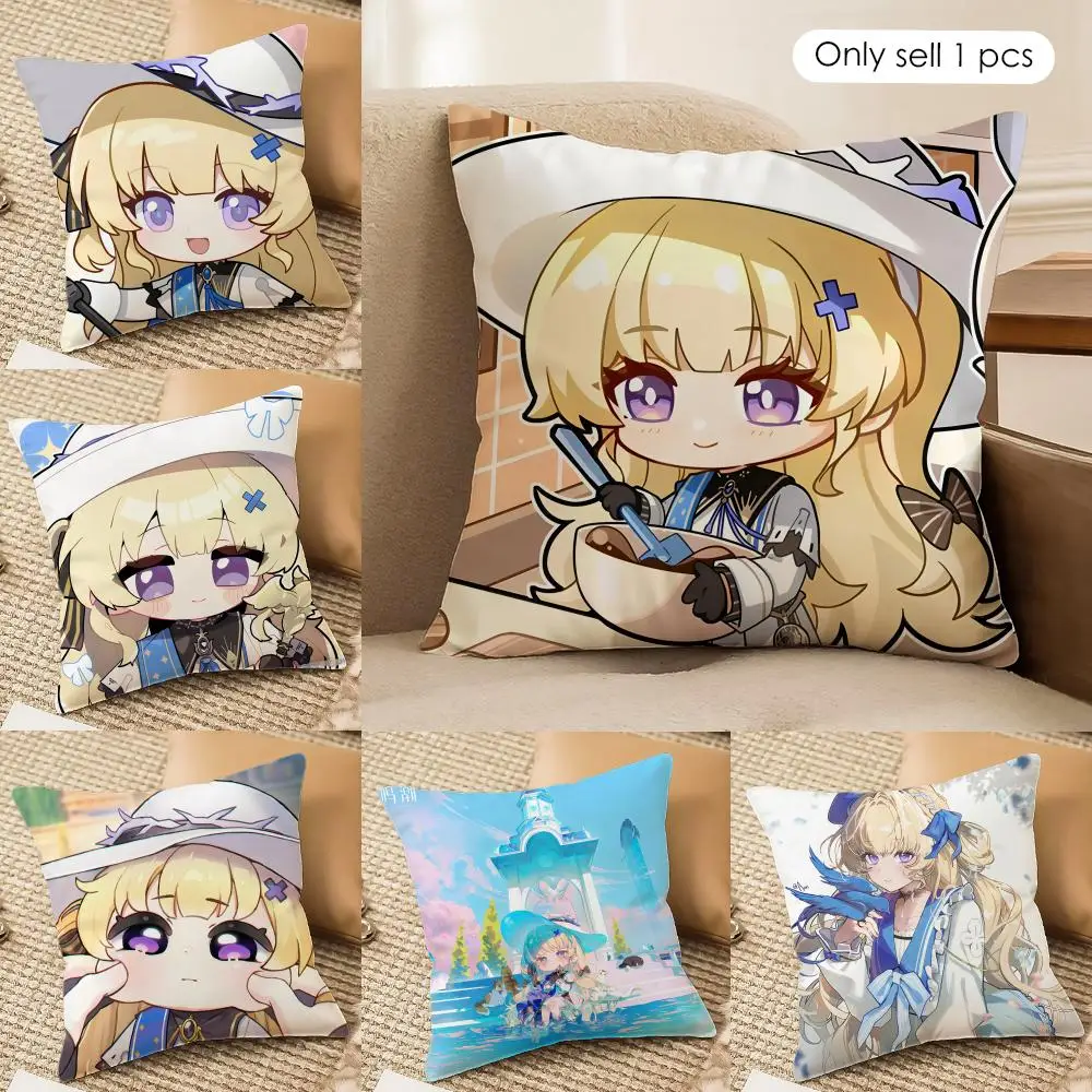 Phoebe cute wuthering waves Cushion Cover Silky Short Plush Invisible Zipper Dustproof Sofa Pillow Case for Home Decor