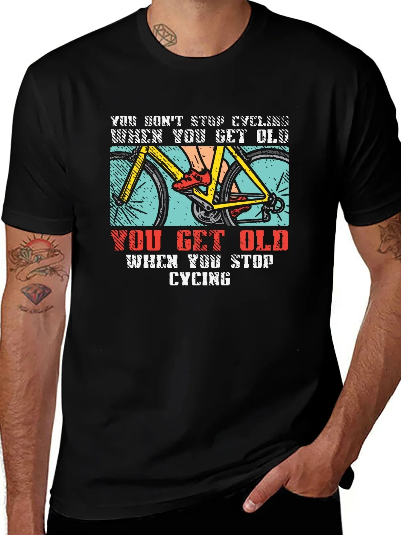 

Dont Stop Cycling When You Get Old Graphic Men's T-Shirt Short Sleeve Cotton Tee Summer Shirt Oversize T-shirt Y2k Tops Clothing