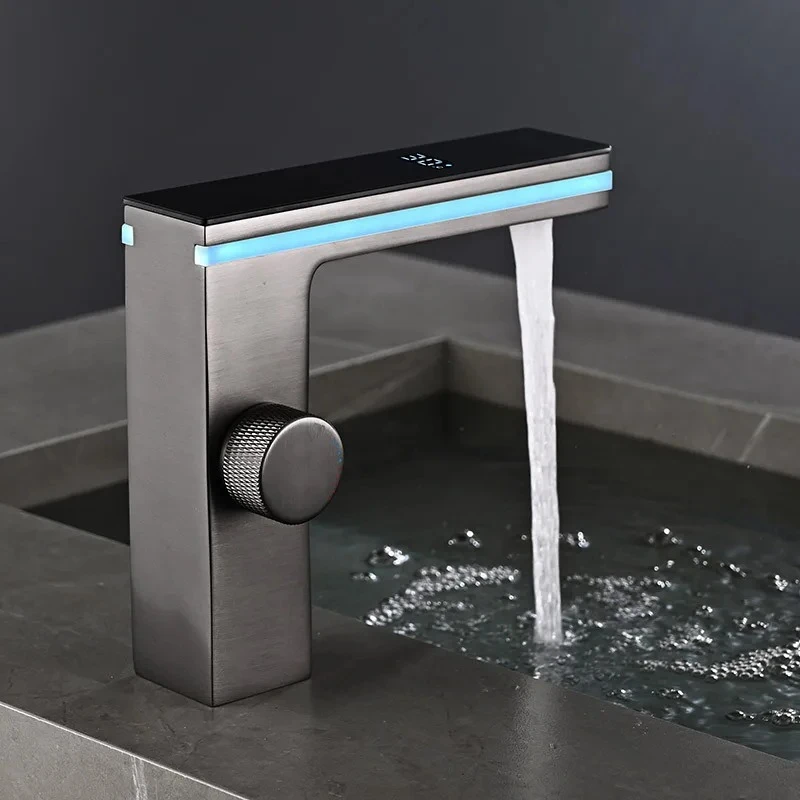 

Digital Display Bathroom Basin Faucet Intelligent LED Brass Deck Mounted Washbasin Crane Hot Cold Water Mixer Sink Vanity Tap
