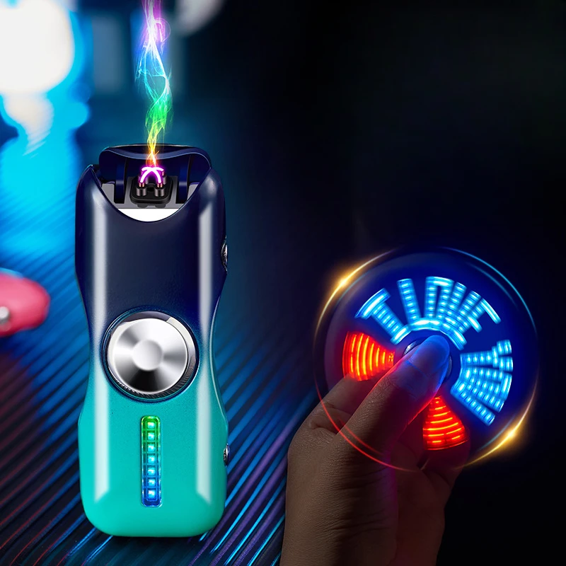 New Creative Gradient Color Fingertip Gyro Windproof Double Arc 18 Flash Patterns Press Ignition USB Lighter Smoking Accessories