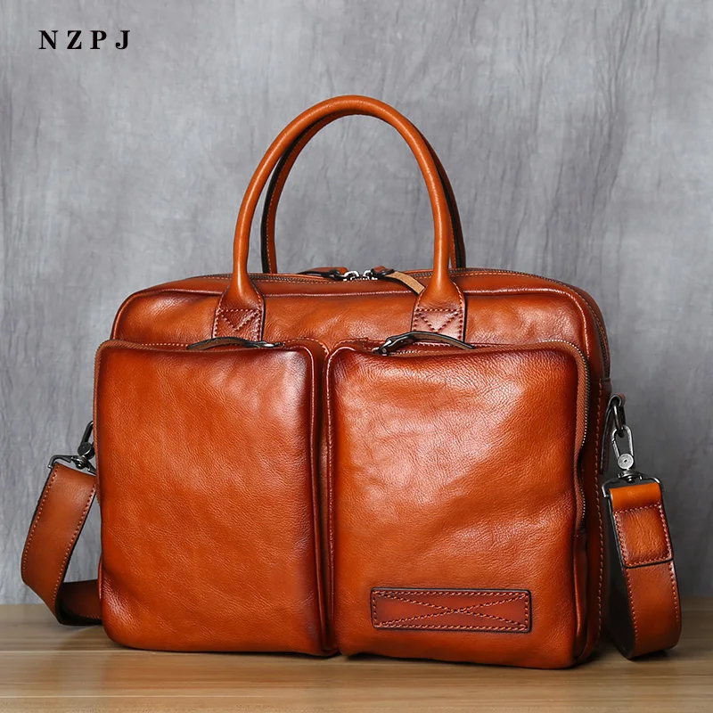 Retro Leder herren Aktentasche Top Schicht Leder Handtasche Lässig Schulter Messenger Tasche Business Laptop Tasche Trendy männer Tasche NZPJ – Detail 6