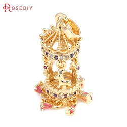 2PCS 18K Gold Color Brass and Zircon Carousel Pendants High Quality Diy Jewelry Making Supplies Necklace Accessories for Women