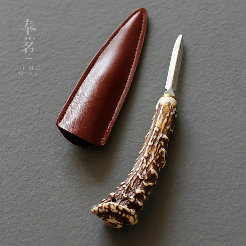 

Стальной чайный нож с имитацией рогов, дамасский нож, аксессуары для чайного сервиза кунг-фу, инструменты для открытия чая