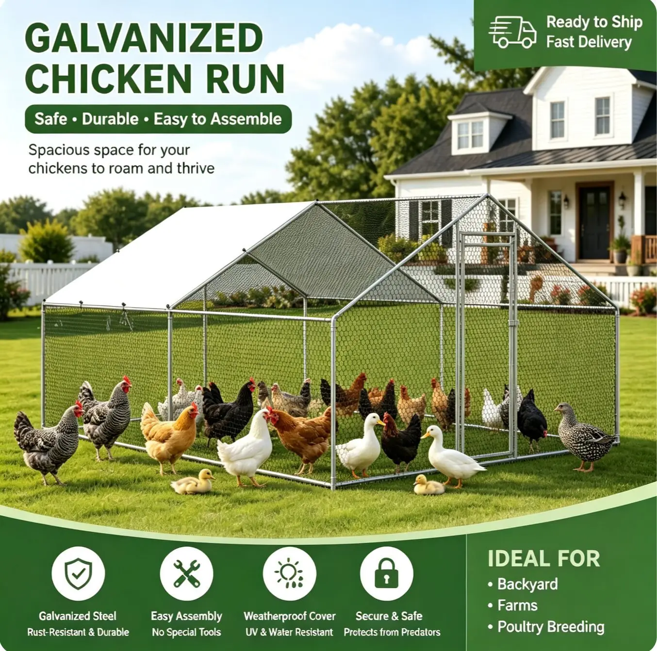 Fence outdoor large bold thickened galvanized pipe rain protection sun protection chicken coop pigeon coop breeding