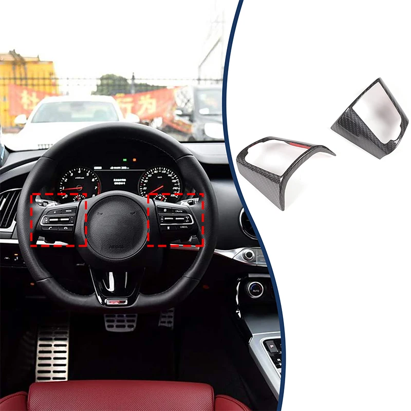

For Kia Stinger 2018-2021 car steering wheel button frame decorative sticker car modification accessories Real carbon fiber