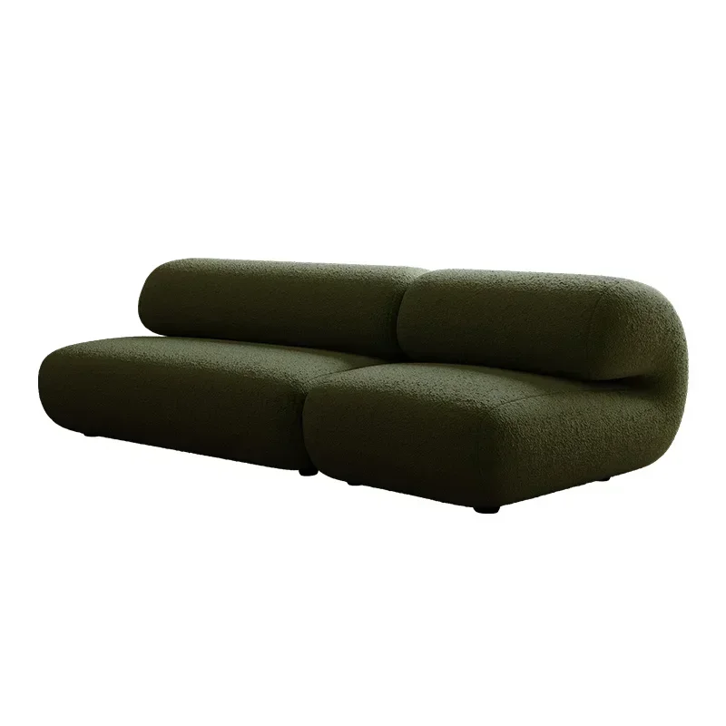 Living room sofa small apartment straight row green lamb wool fabric sofa