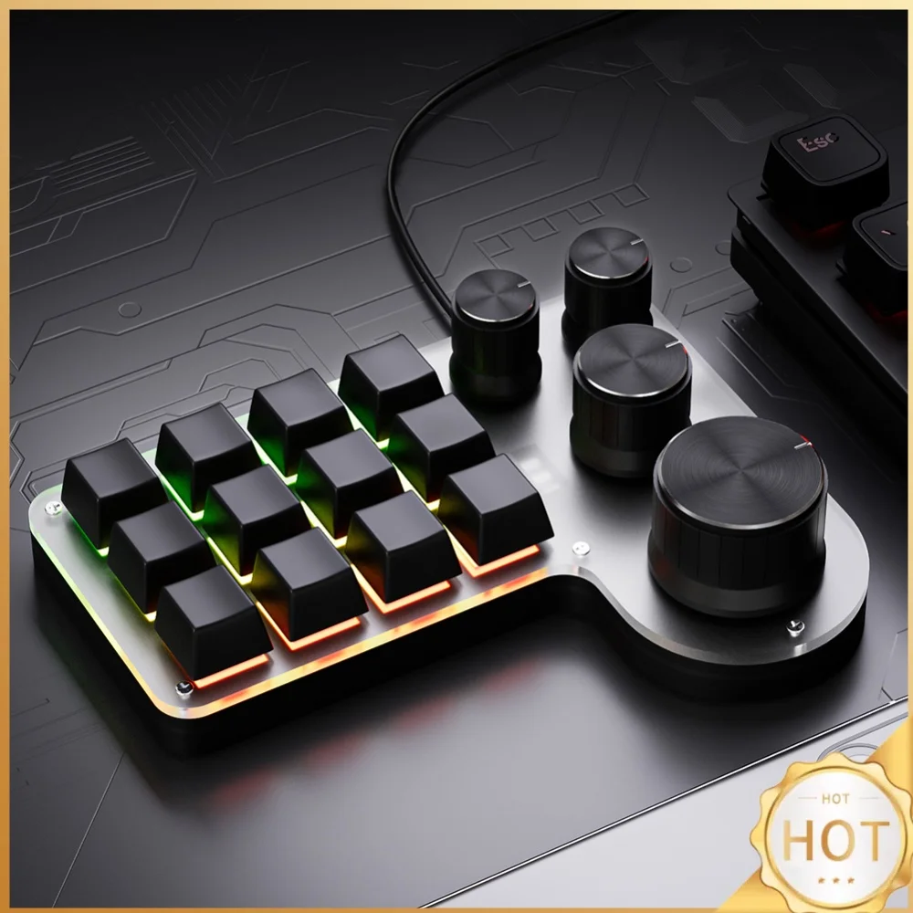 12 Keys 4 Knobs RGB Programming Macro Custom Keyboard USB Wired/Bluetooth-Compatible Mechanical Hot-swap Gaming Keyboard