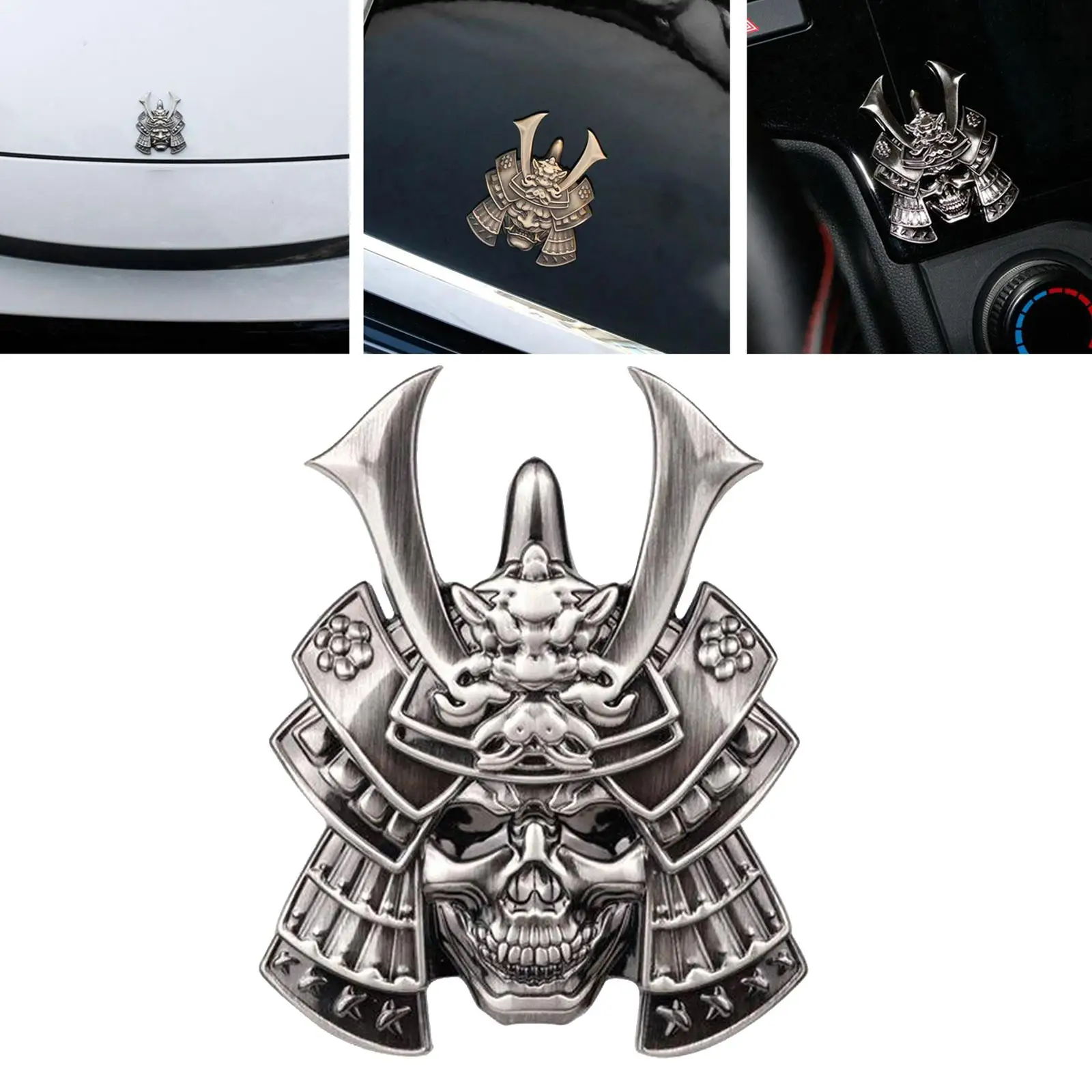 3-5pack 3D Samurai Mask SUV Car Sticker Trunk Tumblers Badge Decal Silver