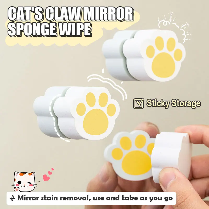 Bayeta de Espejo Forma Garrito Gato, Reutilizable y Lavable, No Necesita Producto Limpieza, Esponja Mágica para Cristales y Espejos con Almacenamiento Pegajoso