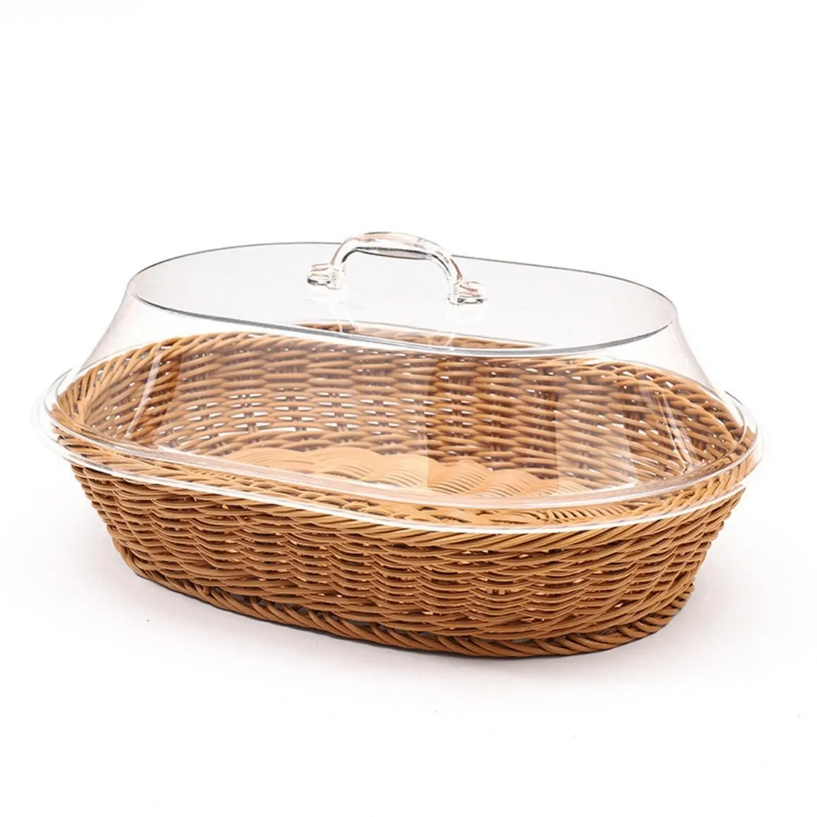 Woven Food Basket with Acrylic Dome Handwoven Bread Basket with Acrylic Lid Oval