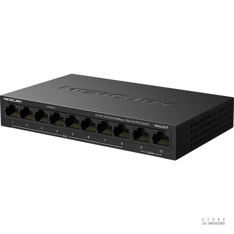 MERCURY 10-port Gigabit PoE Switch 8 Ports PoE@85W+2Gigabit Uplink Ports, Plug and Play Monitoring Network Line Splitter MSG10CP