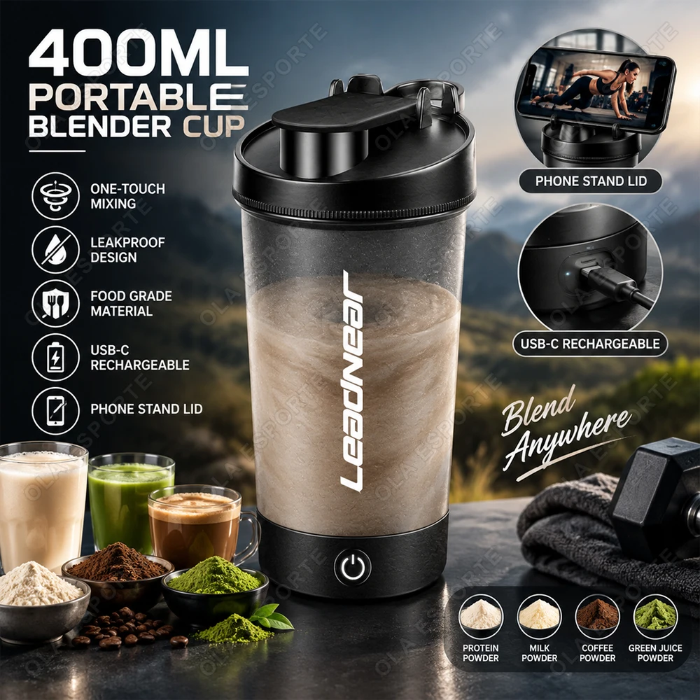 Mobile Phone Holder Electric Mixing Cup 400ML Portable Water Cup Automatic Shaking Cup Protein Powder Coffee One Click Mixing