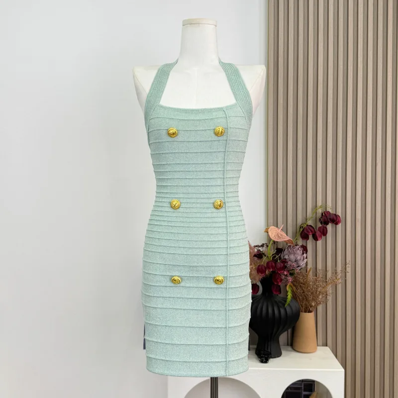 

High Quality French Luxury Brand Knitted Camisole Short Dress For Women Girl Hotsweet Sexy Elastic Slim Fit Party Dresses Robes