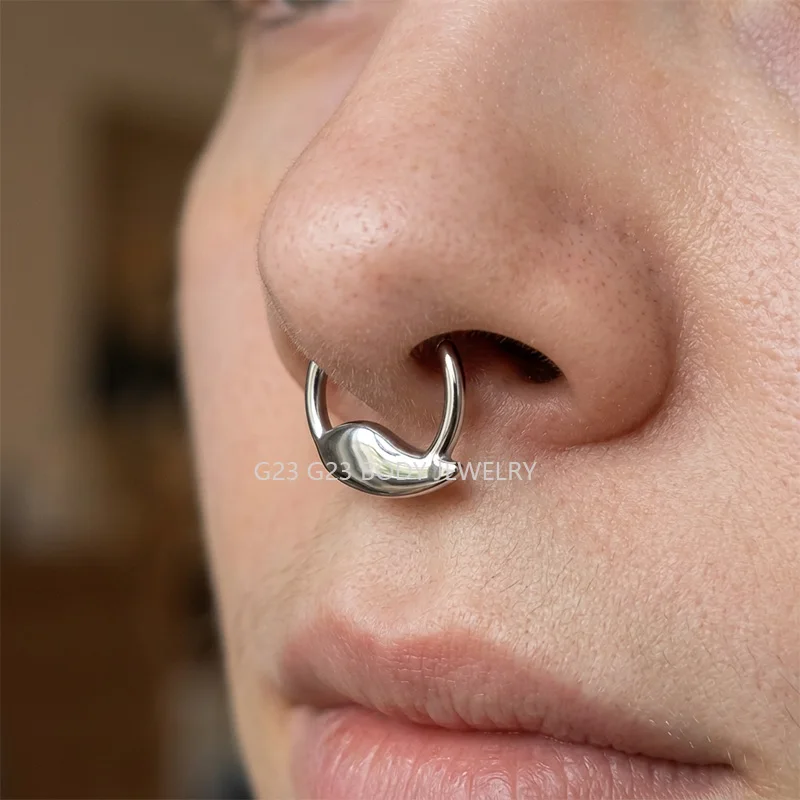ASTM F136 Titanium EAR PIERC Nose Ring Teeth Tip CZ Ring Hoop Nose Rings Hinged Clicker Earring Ring factory Body Piercing