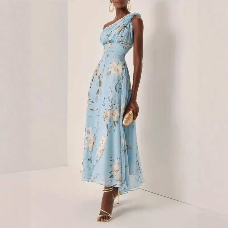 

Сексуальное женское платье с асимметричным вырезом на плече, без рукавов, с разрезом, элегантное, с поясом, летнее, модное, 2026 года