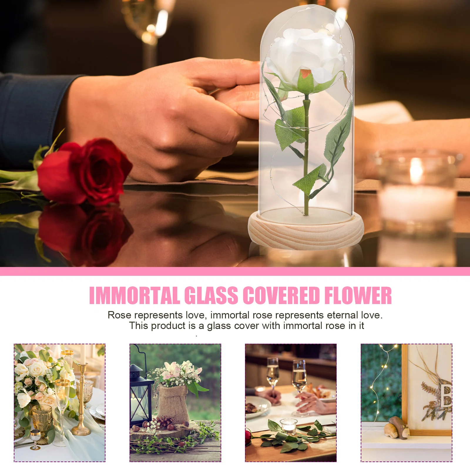 1 قطعة زجاج قبة روز ديكور الحفاظ على مكتب هدية مزخرفة لعيد الحب زهرة زجاج قبة زهرة محفوظة #2
