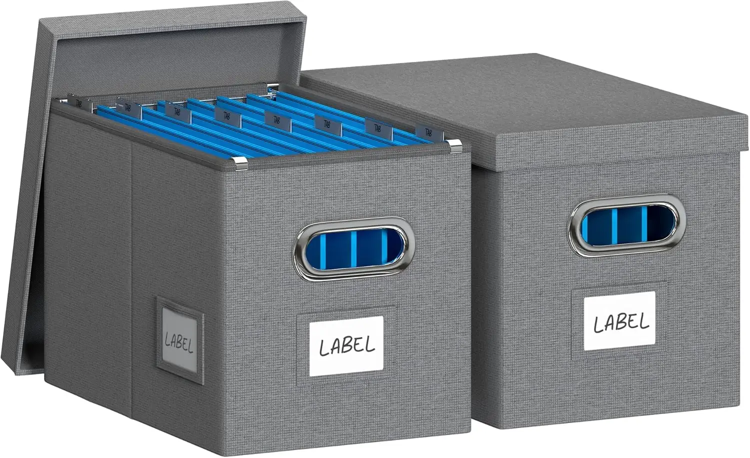 

Hanging File Box with Lid, Filing Organizer Storage Box, Linen Collapsible Decorative Office/Home File Cabinet (Grey, 14x9.3x