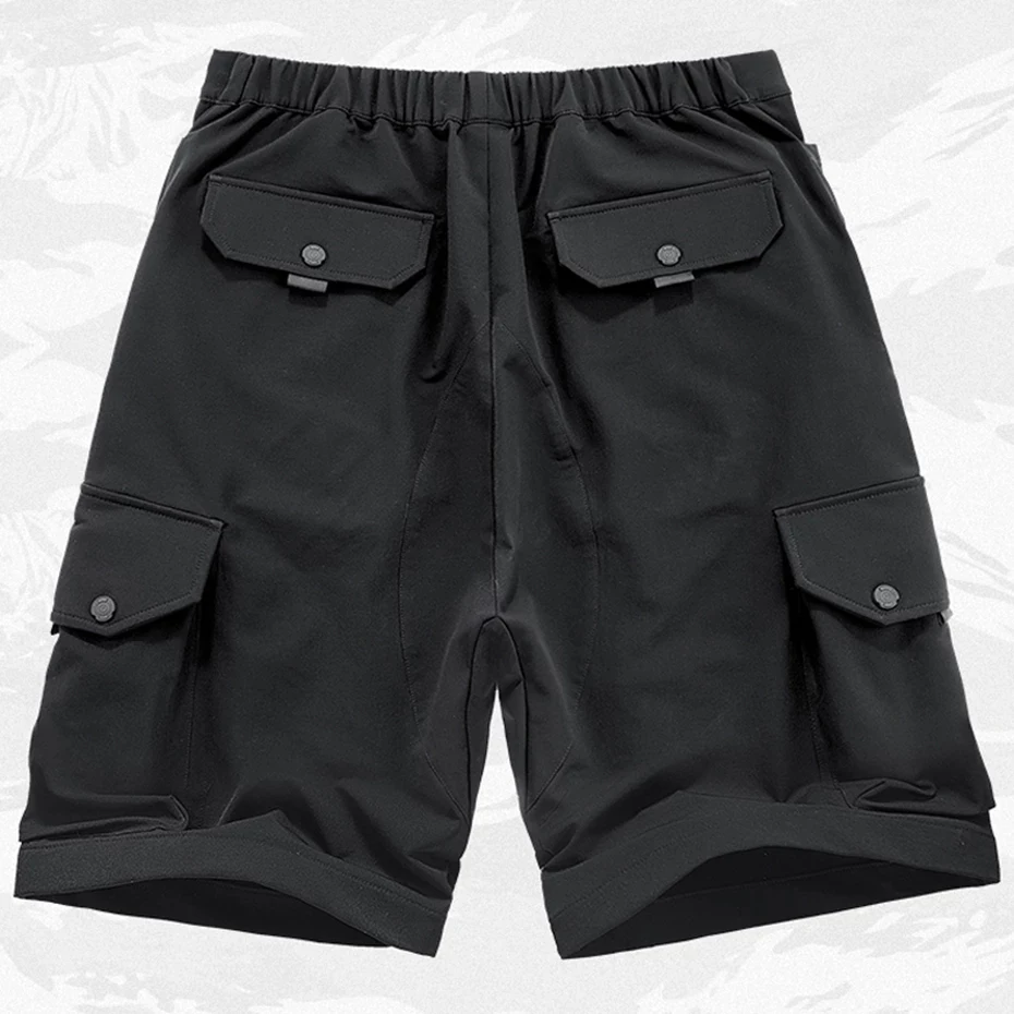 Black Cargo Shorts Men Techwear Hip Hop Shorts Multi Pockets Military Function Shorts Streetwear Harajuku Short Pants Male