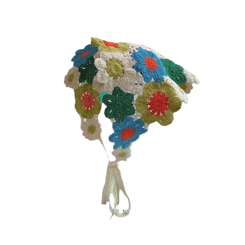 Haarband Damen-Haarschmuck, modischer gestrickter, gehäkelter, hohler Dreiecksschal, süßes und süßes, florales Kopftuch im Girly-Stil – Detail 3