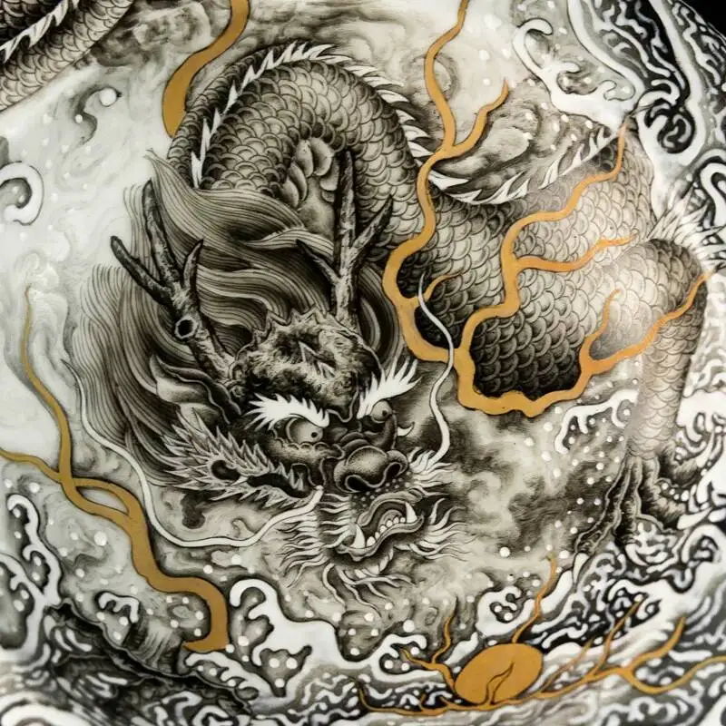 Sacred Mountain Jingdezhen Pastel Ink Dragon Hand-Painted Large Ceramic Chinese-Style Cigar Jar Ashtray Ornament