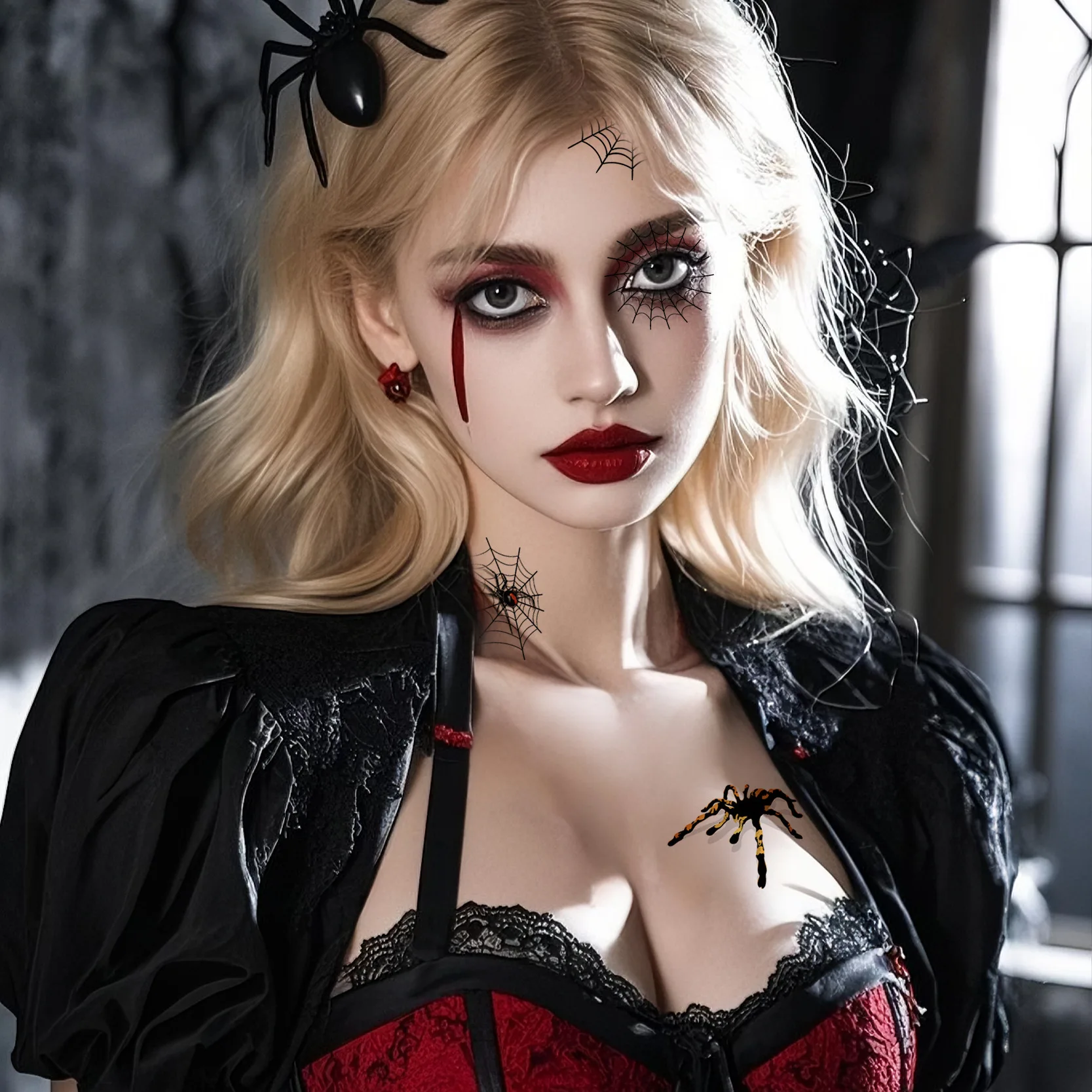 5 Stück wasserdichte lustige 3D-Spinnen-Tattoo-Aufkleber, schweißfest, Halloween, realistisch, gruselig, Spinnennetz, temporäre Tattoo-Aufkleber