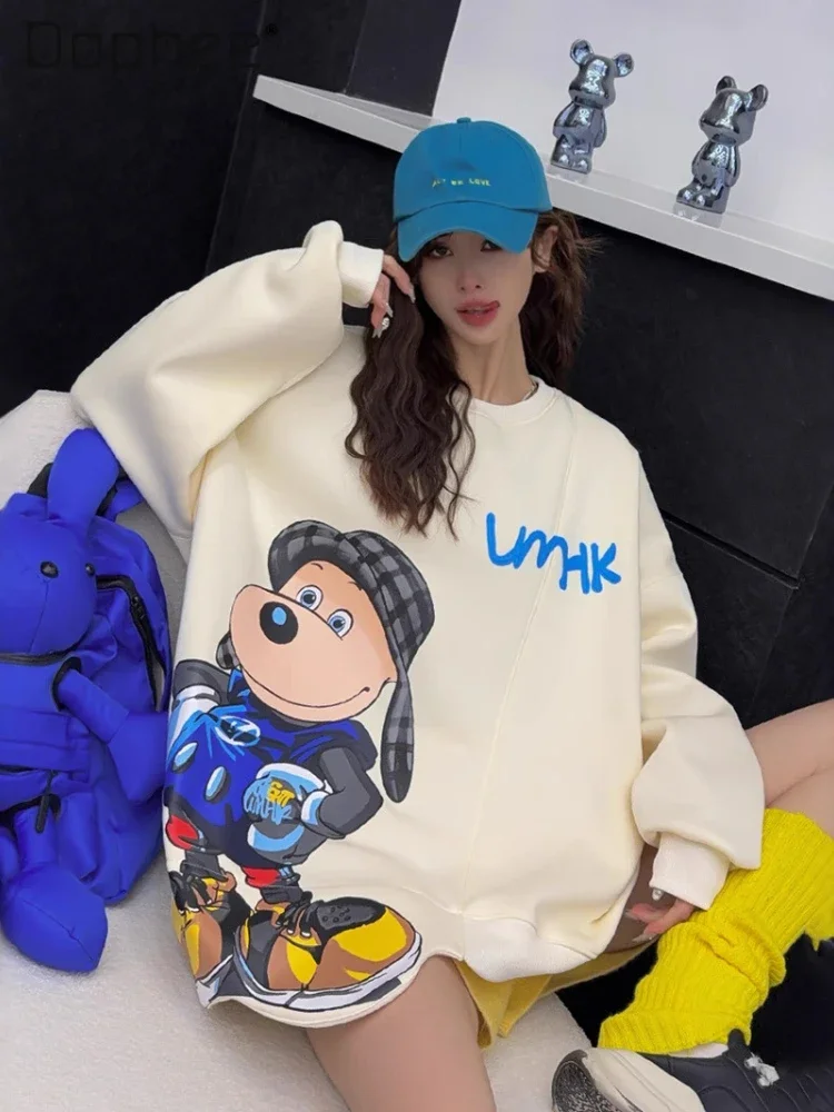 

Winter Fleece Cartoon Three-dimensional Printing Crew Neck Sweatshirt Versatile Loose Casual Oversized Top Kawaii Clothes