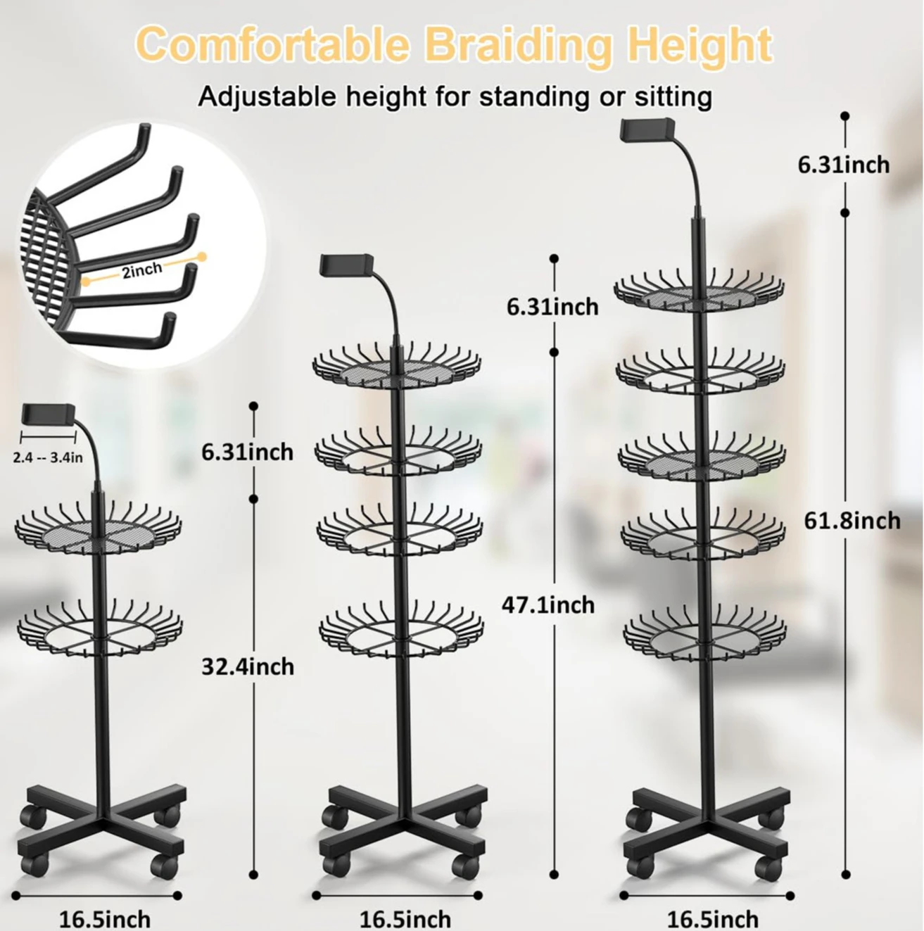 Braided hair stand, standing hair stand, with mobile phone holder