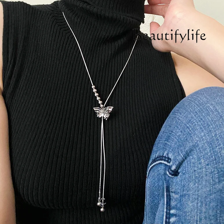 Simple design fringed butterfly sweater chain women's new light luxury niche accessories collarbone chain