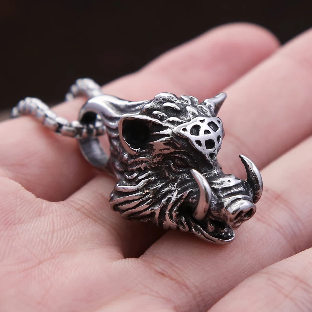 Vintage Stainless Steel Viking Boar Pendant Necklace For Men Punk Biker Medieval Beast Necklaces Cool Amulet Jewelry Wholesale