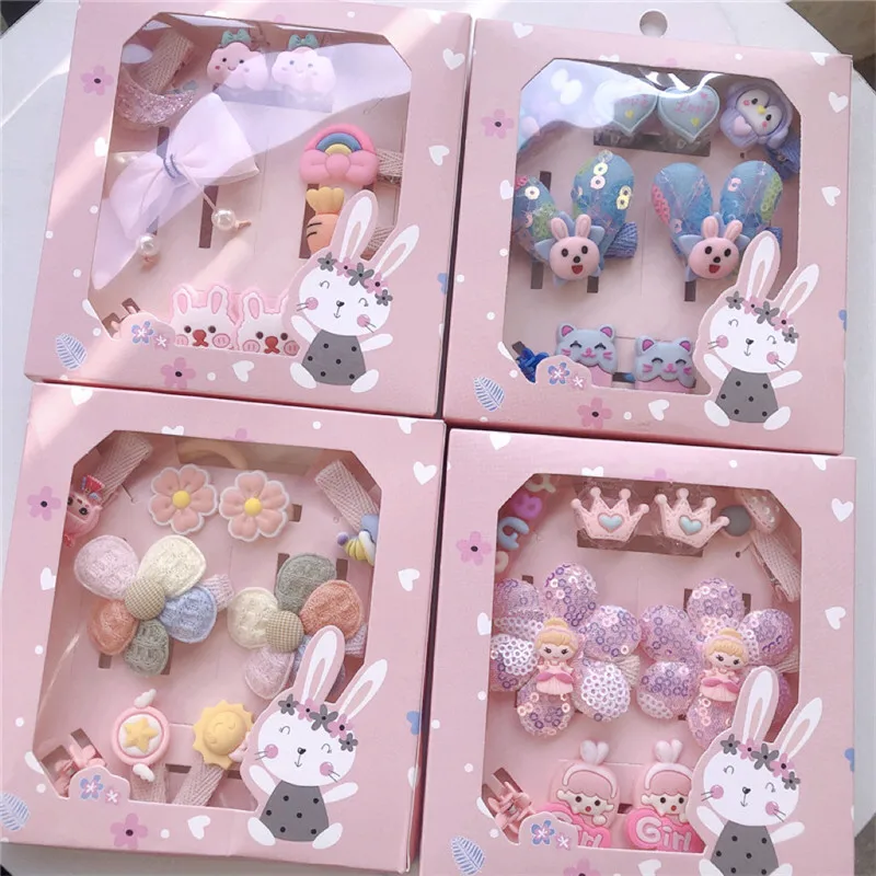 10Pcs/Lot Girls Hair Accessories Set Gift Box Cartoon Clouds Stars Flower Hair Clip Princess Bows Rabbit Bunny Ear New Headdress