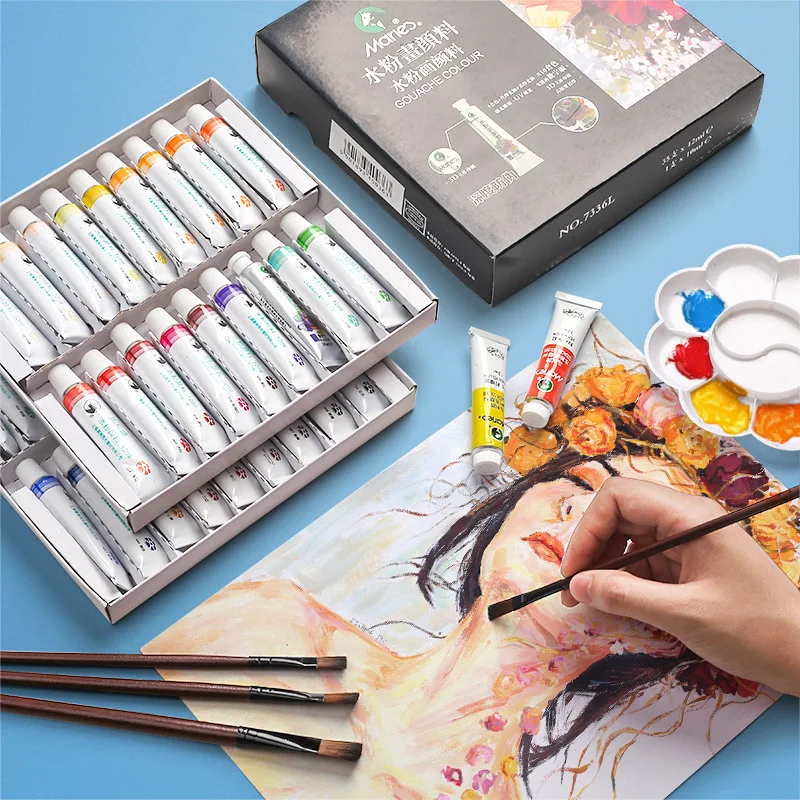 Maries Gouache Paint Set 24 Color Boxed Student Art 12 Color Gouache Paint Beginner Paint 5ml