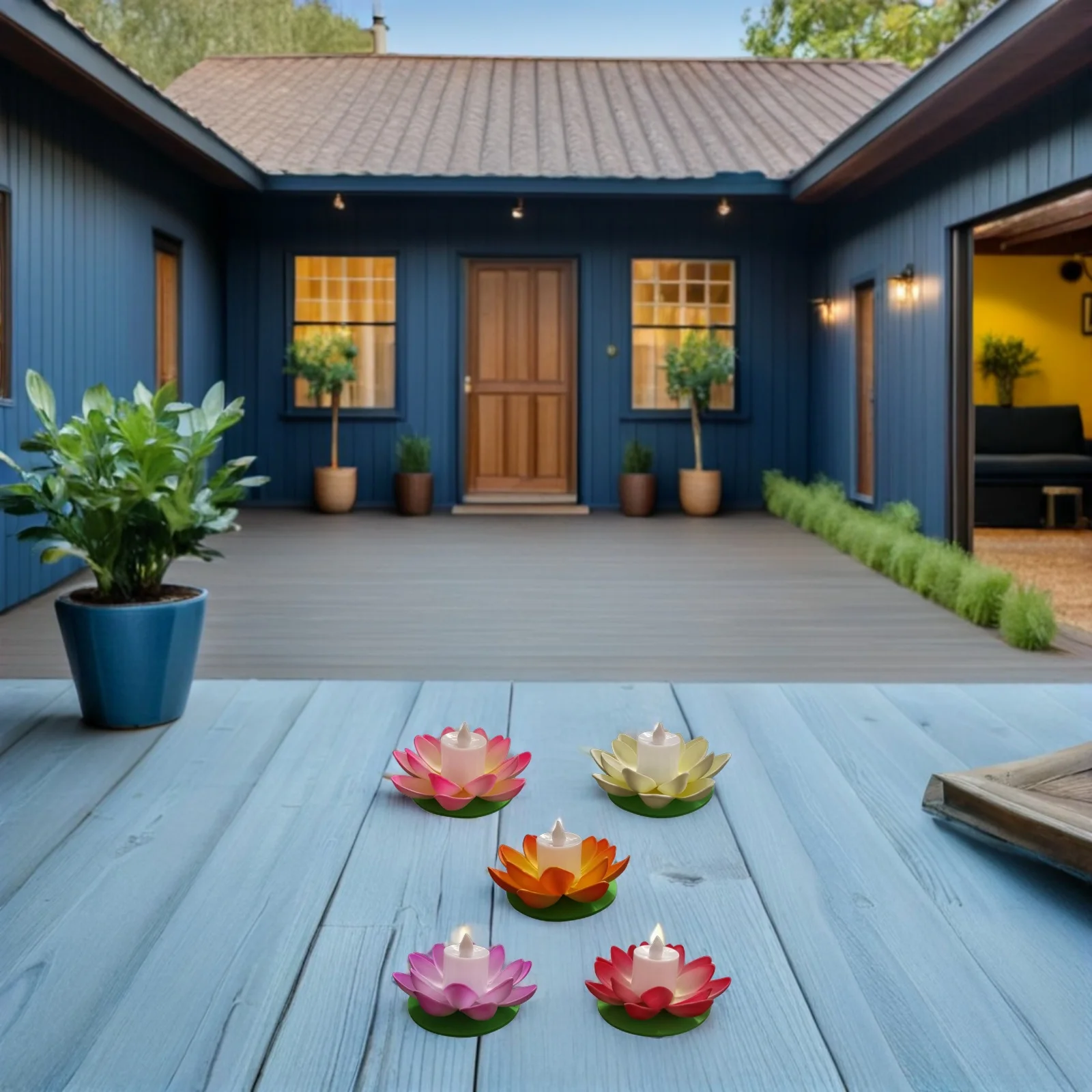 

5Pcs LED Lotus Water Lily Artificial Flower Pool Decor Bright Colors Flameless Tea Lights for Weddings Parties