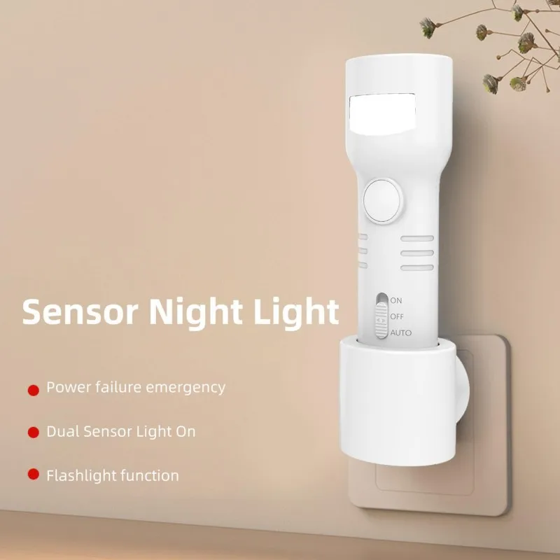 LXYB18B Plug In Night Light, LED Wall Lamp Sensor Light Nightlight Led Night Light With Detachable Flashlight US Plug