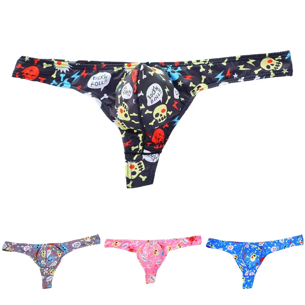 

Men Skull Printed Sexy Thongs G-Strings Sissy Gay U Bulge Pouch Jockstrap Underwear Man Soft Underpants