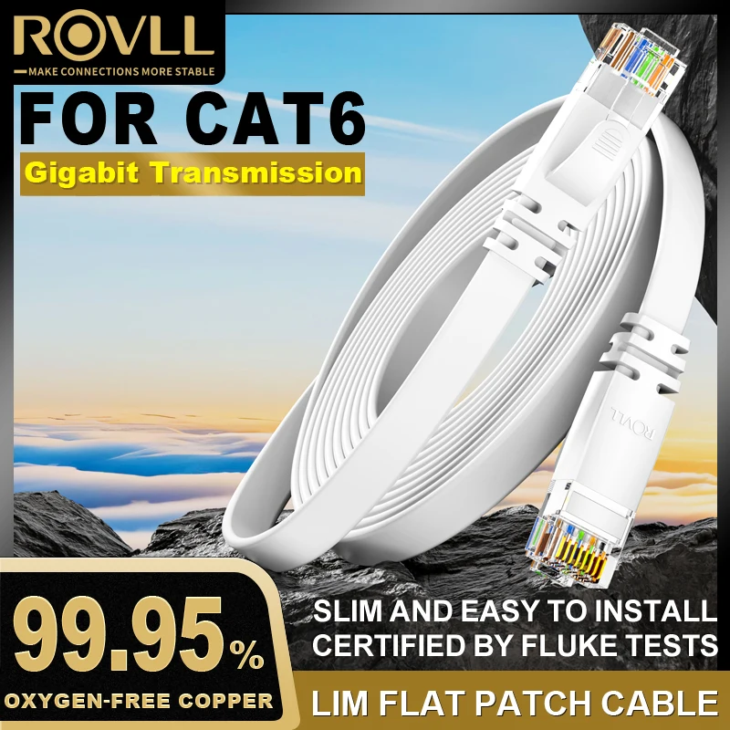 ROVLL Cat6 Platte Ethernet-kabel RJ45 Gigabit 1000Mbps Hoge snelheid netwerk LAN-patchkabel voor router Laptop PC PS5 PS4 Xbox