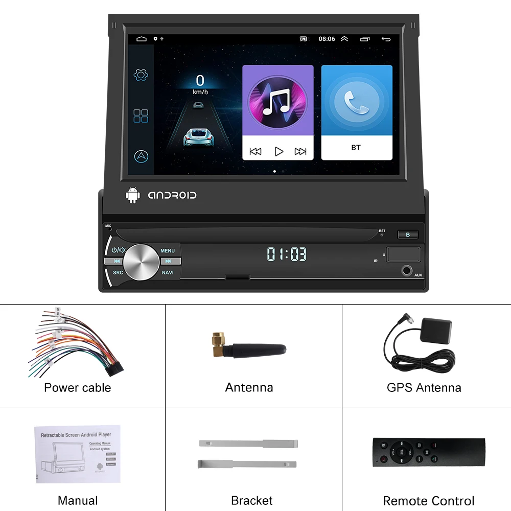 Podofo Android 1 Din Car Radio Tape Recorder GPS Navigation 7\