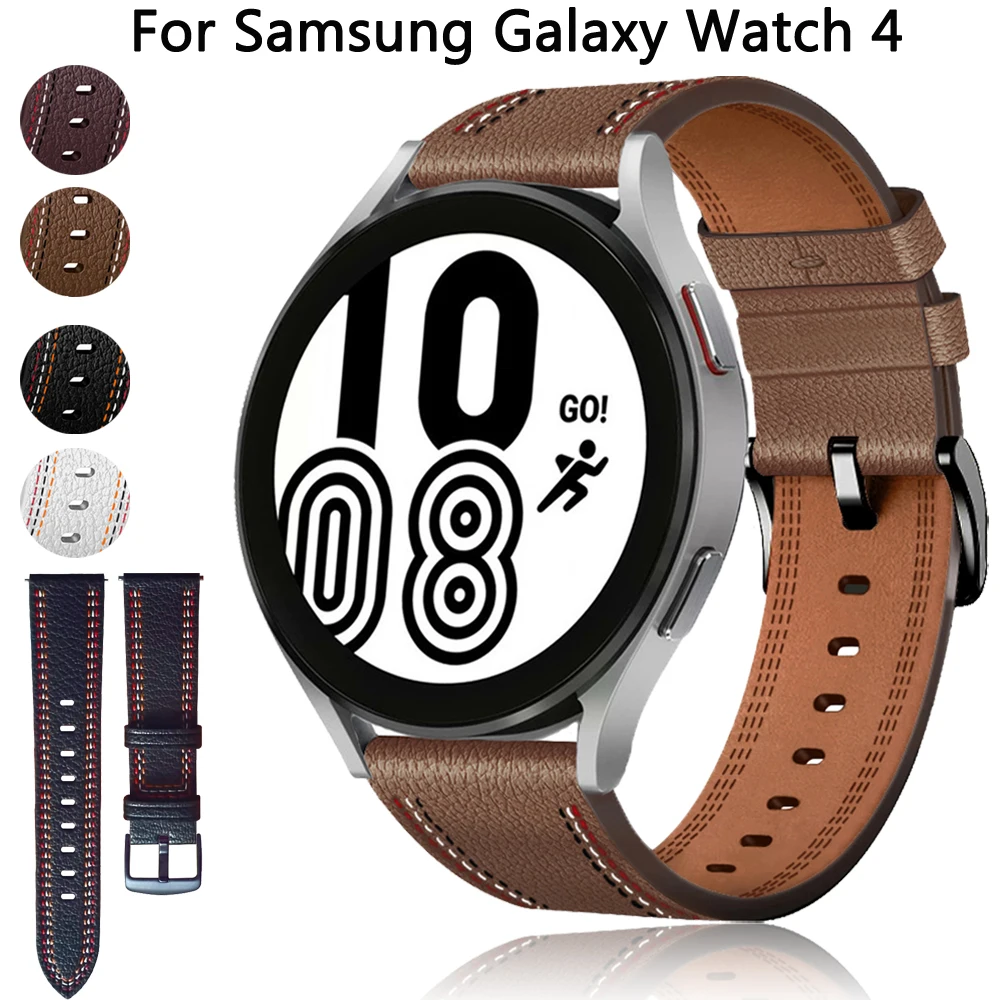 

20mm Leather Watchband Straps For Samsung Galaxy Watch 4 40mm 44mm Smartwatch Band Galaxy Watch4 Classic 42mm 46mm Belt Bracelet