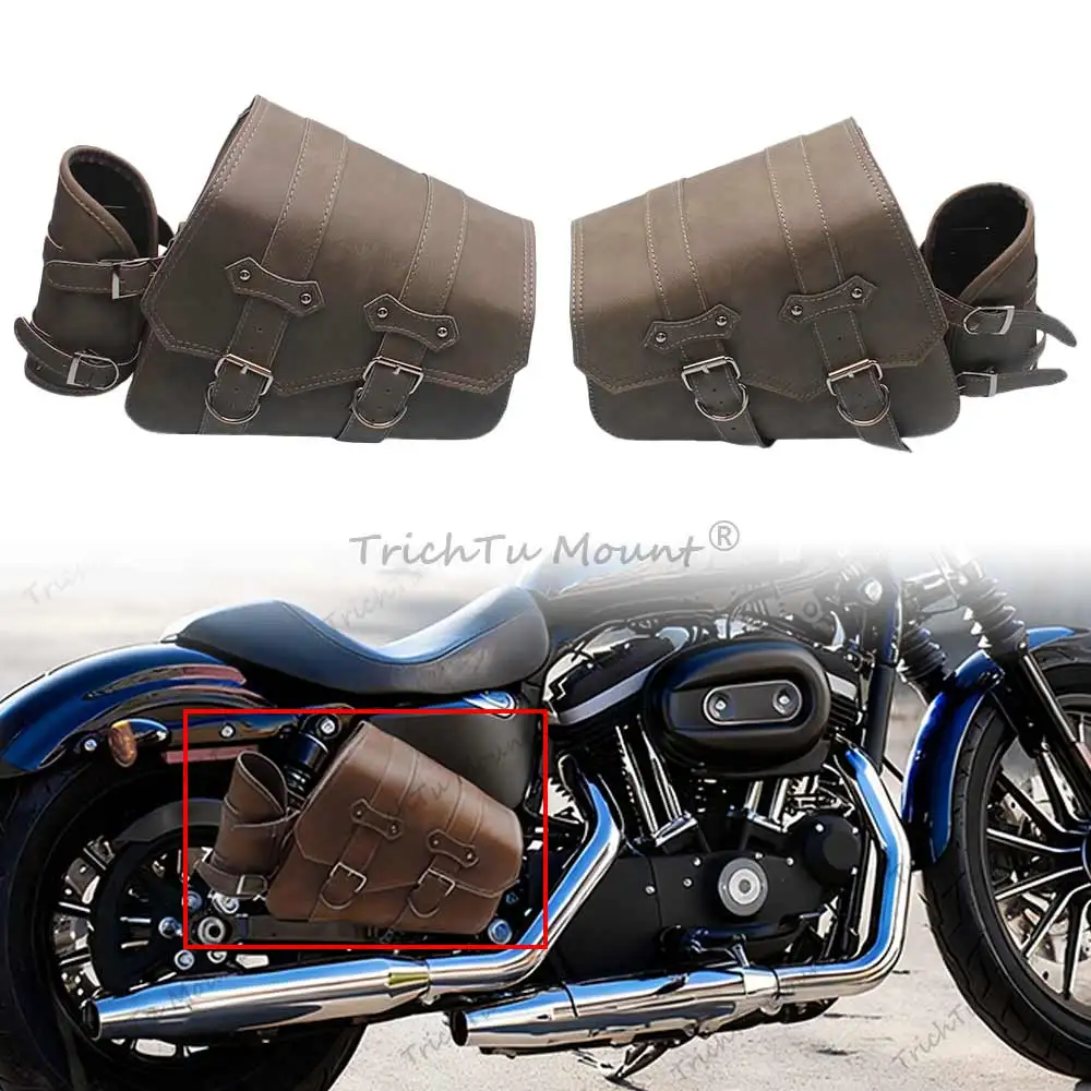 For Harley Sportster XL 883 1200 Indian Honda BMW Kawasaki Triumph Motorcycle Saddlebags Brown PU Leather, 1 Pair