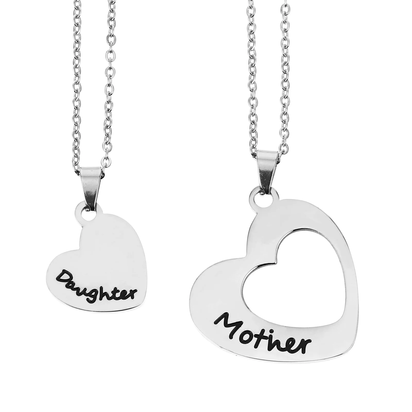 قطعتان من قلادة على شكل قلب من الفولاذ المقاوم للصدأ بحروف إنجليزية إبداعية هدية خفيفة الوزن لمهرجان حفلة عيد الأم