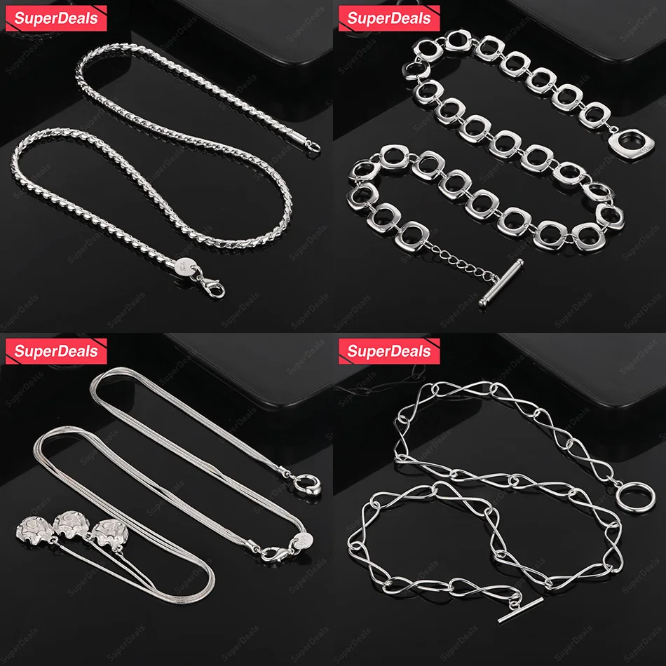 

SuperDeals 925 Sterling Silver 20 Inches Flower Square Number 8 Chain Snake Chain Necklace Women Party Christmas Fine Jewelry
