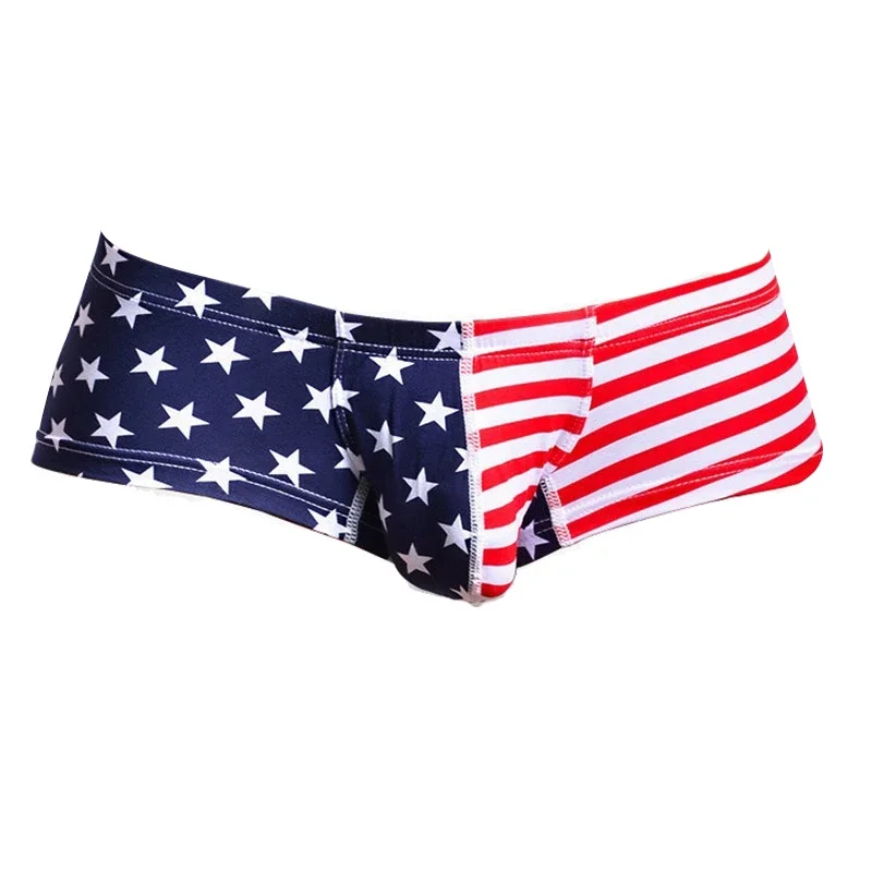 

Men's Ultra-Soft Cotton Boxer Shorts Low Waist USA Flag Print Breathable Underwear Anti-Ride Up Sexy Trunks
