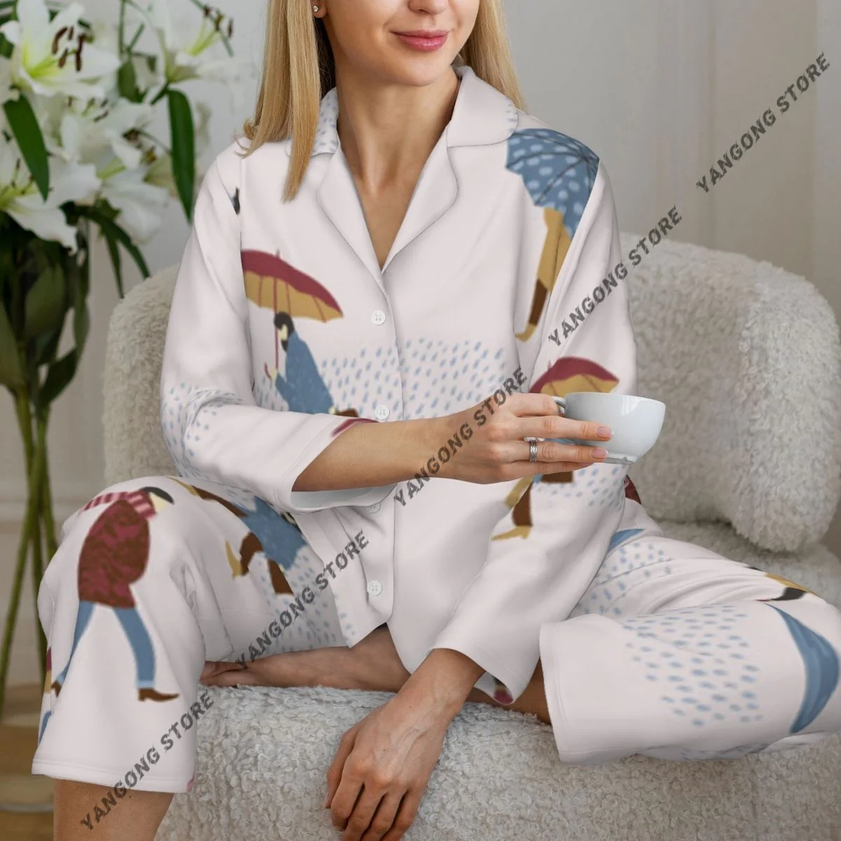 

Женская одежда для сна, пижамы «Люди в дождевик», пижама с длинными рукавами, женский комплект, пеньюар, кардиган, костюм