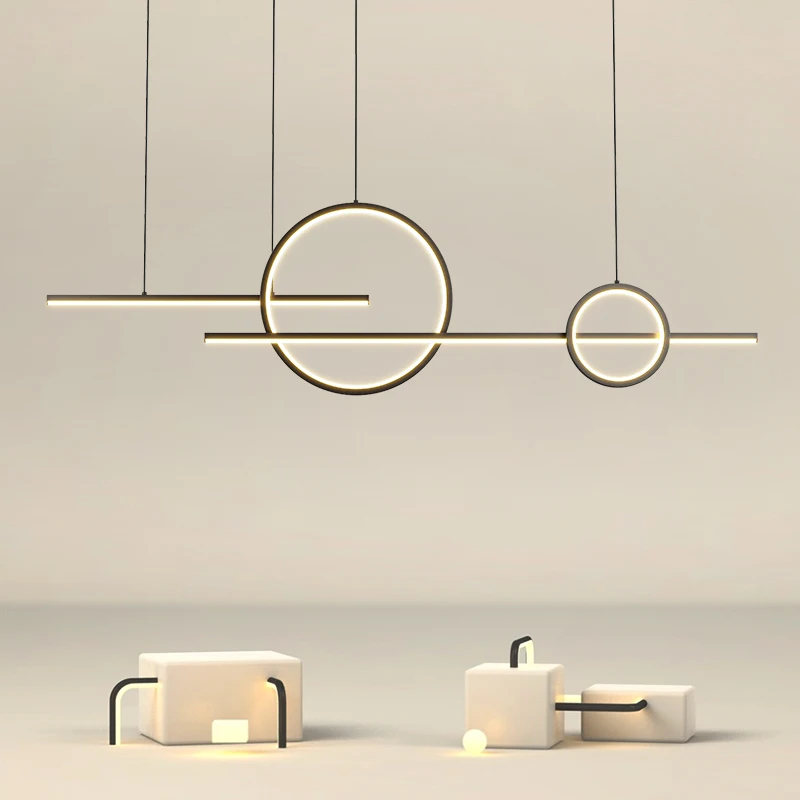 Restaurant Pendant Lamp New Modern Simple Hot Style Light Luxury High-end Creative Minimalist One-word Art Tea Room Chandelier